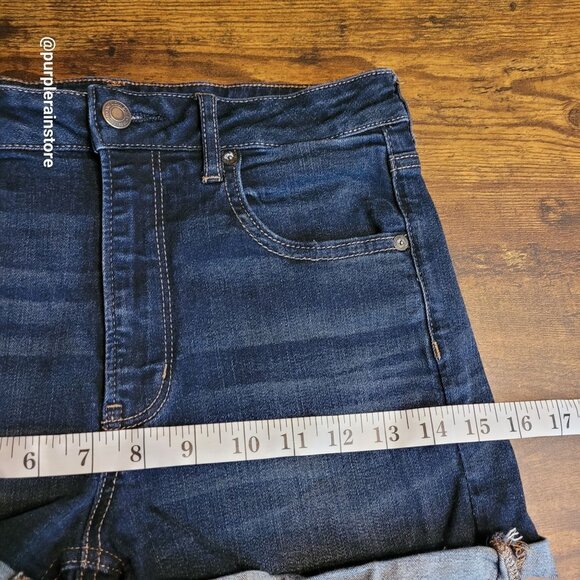 American Eagle Jeans 8 Shortie Cut Off Super Hi Rise Super Stretch Dark Wash - Picture 8 of 12